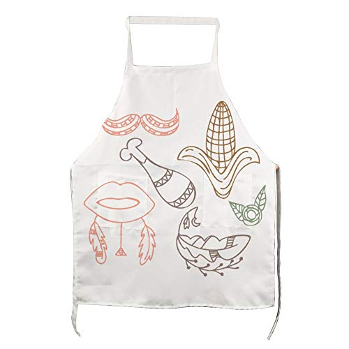 BYRON HOYLE - Delantal de acción de gracias para adulto, diseño de pavo para mujer, delantal de cocina blanco, delantal para hornear, delantal para barbacoa, regalo para madres, parrilla con bolsillos