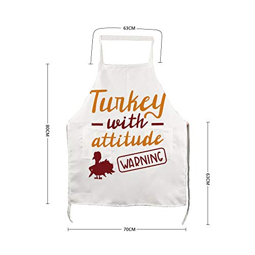 BYRON HOYLE - Delantal para adulto, diseño de pavo de acción de gracias, delantal de cocina, delantal blanco para hornear, delantal de barbacoa, regalo para madres, parrilla con bolsillos