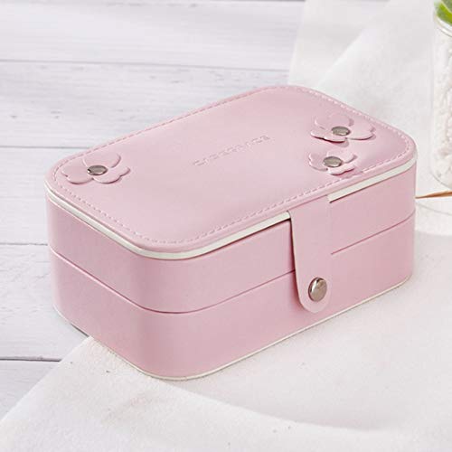 Caja de Almacenamiento de joyería Creativa Caja de Almacenamiento de joyería pequeña de Doble Capa de Cuero PU Caja de joyería portátil - Rosa