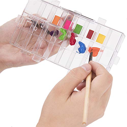 Caja de Paleta, Paleta Acuarela, Caja Paleta de Acuarela, Caja Paleta Pintura Hermética, Plástico ABS Plegable Hermética Paleta Acuarela 24 Rejillas para Acuarela, Gouache, Pintura Al Óleo