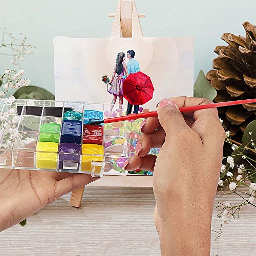 Caja de Paleta, Paleta Acuarela, Caja Paleta de Acuarela, Caja Paleta Pintura Hermética, Plástico ABS Plegable Hermética Paleta Acuarela 24 Rejillas para Acuarela, Gouache, Pintura Al Óleo