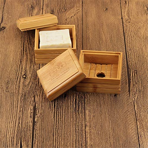 Cajas de jabón LouisaYork, jaboneras de madera con tapas, 2 piezas de jabón de bambú natural para cocina y baño
