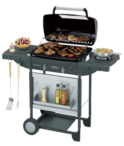 CAMPINGAZ Barbacoa a Gas Piedra Lava Texas Re.Volution S, con 2 quemadores de Gas compactos, Quemador Lateral, 8,2 kW, mesas Laterales y Carro de Acero + Landmann 0276 Funda para barbacoas