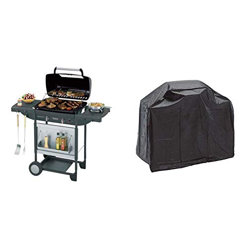 CAMPINGAZ Barbacoa a Gas Piedra Lava Texas Re.Volution S, con 2 quemadores de Gas compactos, Quemador Lateral, 8,2 kW, mesas Laterales y Carro de Acero + Landmann 0276 Funda para barbacoas
