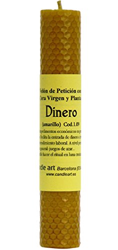 Candle Art Vela Dinero Inesperado. Color Amarillo, Cera de Abeja con Plantas, ritualizada
