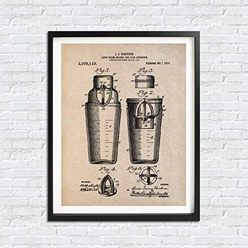 Cartel retro Cóctel Lienzo Pintura Vintage Coctelera Colador Colador Bar Arte de la pared Impresiones Decoración Bartender Regalo Imagen Sin marco-30X40cmX4