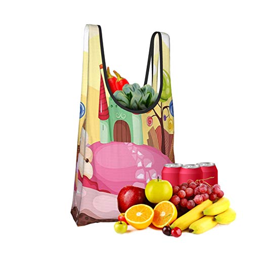 Cartoon Decor Kids Sweet Castle Landscape With Donuts Muffins Ice Cream Nursery Image Es Sand Brown Pink Reusable Fold Eco-Friendly Shopping Bags