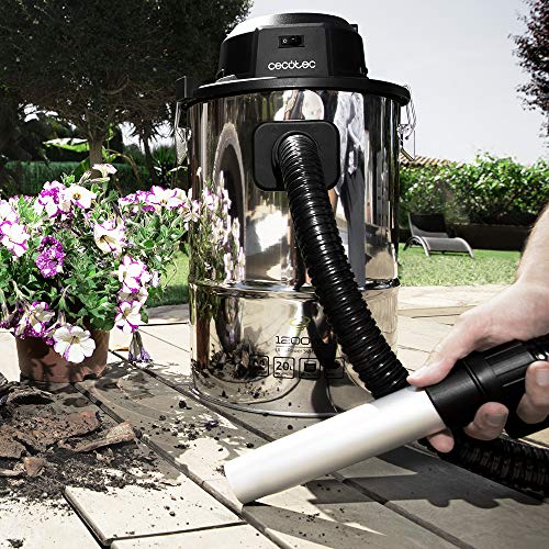 Cecotec Aspirador de Cenizas Conga PowerAsh 1200 Steel. Gran Potencia, Ultrarresistente, Apto para Cenizas, Carbón y Serrín, 1200 W, Depósito de Acero INOX. y 20 L, Boquilla y Manguera metálicas,
