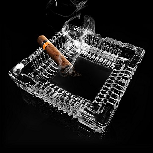 Cenicero de Vidrio, Grande Cenicero para Cigarrillos,cenicero grande de vidrio cuadrado eniceros grandes para fumadores Decoración de restaurante interior y exterior(18x18CM)