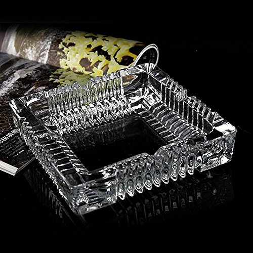 Cenicero de Vidrio, Grande Cenicero para Cigarrillos,cenicero grande de vidrio cuadrado eniceros grandes para fumadores Decoración de restaurante interior y exterior(18x18CM)