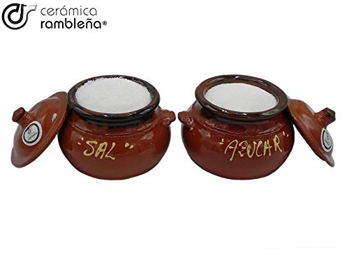 CERÁMICA RAMBLEÑA | Salero y Azucarero Barro Rojo cerámica | Salero Cocina | 100% Decorado a Mano