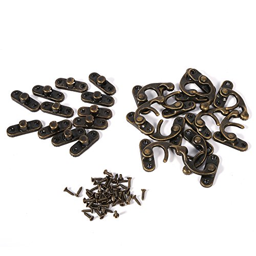 Cerradura de captura de puerta, 12 Piezas Latón antiguo de la joyería caja de madera decorativa del cerrojo del cerrojo cierre cerradura con los tornillos para cajas joyas(Right hook-Bronze)