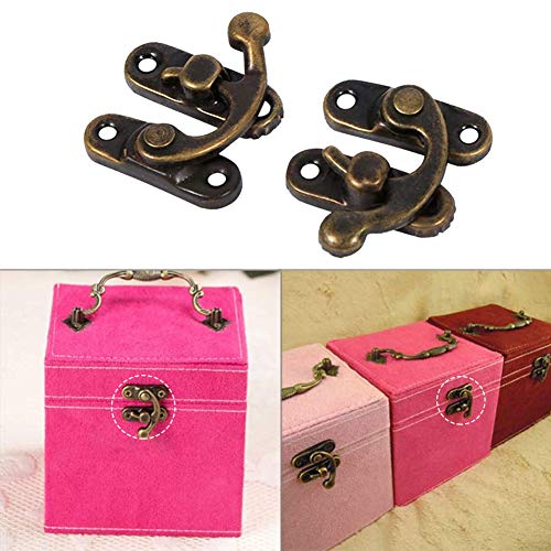 Cerradura de captura de puerta, 12 Piezas Latón antiguo de la joyería caja de madera decorativa del cerrojo del cerrojo cierre cerradura con los tornillos para cajas joyas(Right hook-Bronze)