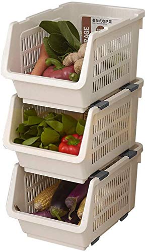 Cestas apilables de plástico Caja de Apilamiento Grandes Almacenamiento Fruta Vegetales Set 4 Unidades (Azul)