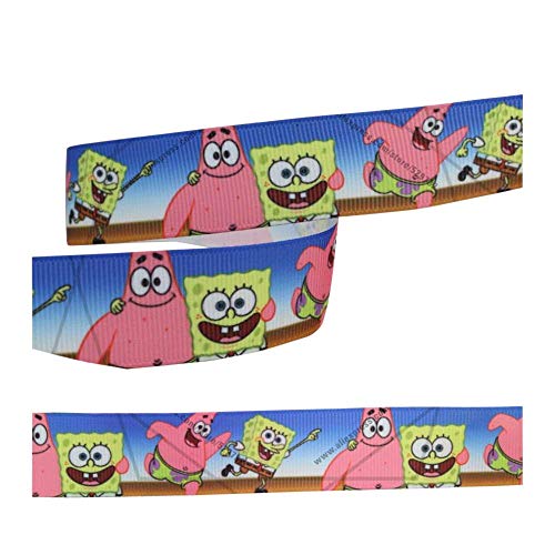 Cinta de grogrén decorativa para tartas o regalos de 2 m x 22 mm con diseño de Bob esponja pantalones cuadrados y Patricio 