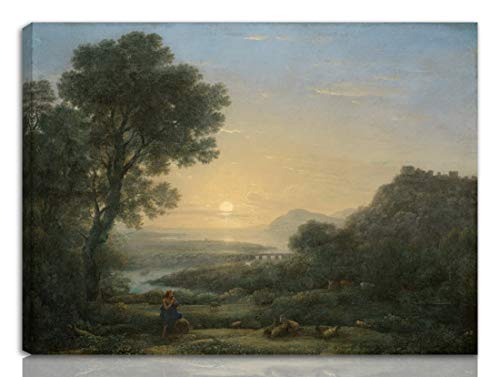 Claude Lorrain Estirado Giclee Imprimir en lienzo-Pinturas famosas Arte fino Póster-Reproducción Decoración de pared Listo para colgar(Gellee Le Lorrain Paisaje con un pastor de tuberías)#NK