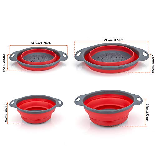 Coladores Cocina, Diealles Cocina Plegable Colador de Silicona Colador Plegable Cesta de Frutas Lavado Escurridor para Cocina Uso Doméstico (Rojo)