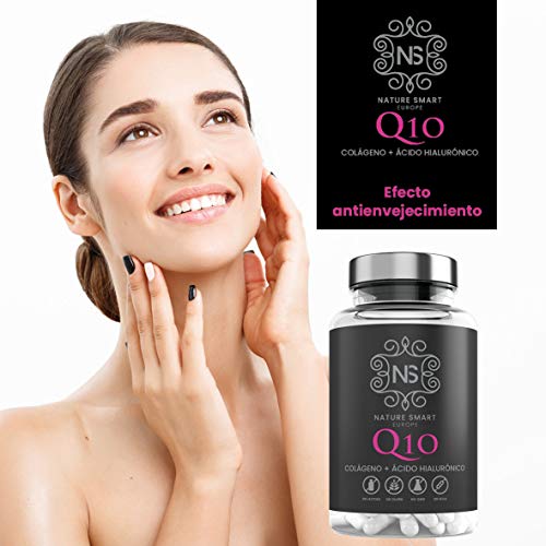 Colágeno + Ácido Hialurónico + Coencima Q10, Nature Smart | Vitamina C | Aporta Firmeza | Piel Radiante | 90 Cápsulas | Alérgenos : Contiene Pescado