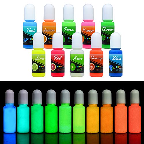Colorante Resina Epoxi UV Fluorescente - Pigmento Líquido de Resina Epoxi Transparente Luminosa para Resina UV, Fabricación de Joyas - Tinte Resina Epoxi para Pintura, Manualidades - 10 ml Cada Uno