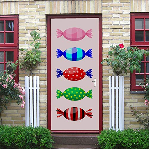 Colorido varios tipos Dulce caramelo autoadhesivo vinilo extraíble niño papel pintado hogar etiqueta para puerta 30x79 pulgadas (77x200cm) 2 piezas