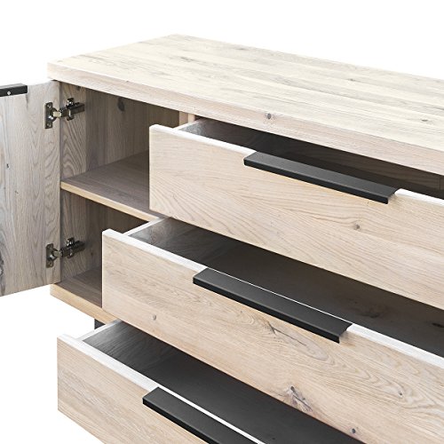 COMIFORT Aparador de Madera Maciza - Mueble para Salón Moderno, Estilo Minimalista, Cómoda de Almacenaje con Cajonera de 2 Puertas y 3 Cajones, Color Roble Blanco