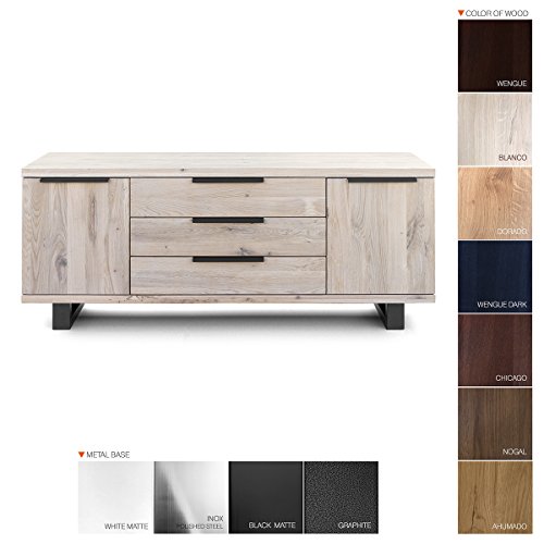 COMIFORT Aparador de Madera Maciza - Mueble para Salón Moderno, Estilo Minimalista, Cómoda de Almacenaje con Cajonera de 2 Puertas y 3 Cajones, Color Roble Blanco