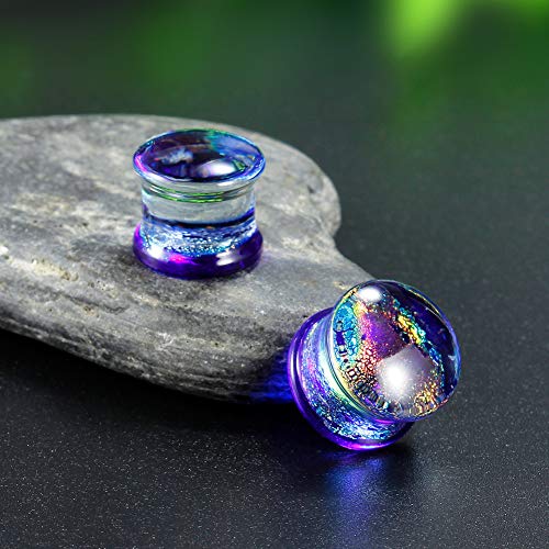 COOEAR Tapones y túneles de Vidrio Perforación de láminas de Color Ensanchadores de expansión de Doble Acampanado Par de Joyas de Regalo Tamaño 6mm a 16mm.