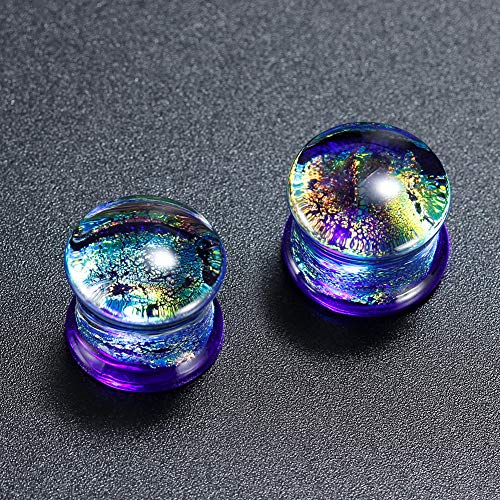 COOEAR Tapones y túneles de Vidrio Perforación de láminas de Color Ensanchadores de expansión de Doble Acampanado Par de Joyas de Regalo Tamaño 6mm a 16mm.