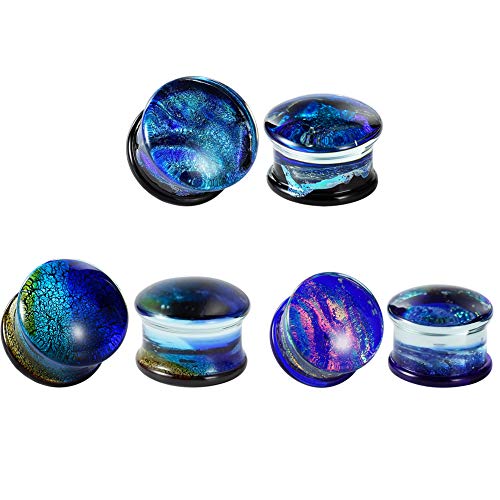 COOEAR Tapones y túneles de Vidrio Perforación de láminas de Color Ensanchadores de expansión de Doble Acampanado Par de Joyas de Regalo Tamaño 6mm a 16mm.
