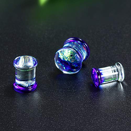 COOEAR Tapones y túneles de Vidrio Perforación de láminas de Color Ensanchadores de expansión de Doble Acampanado Par de Joyas de Regalo Tamaño 6mm a 16mm.