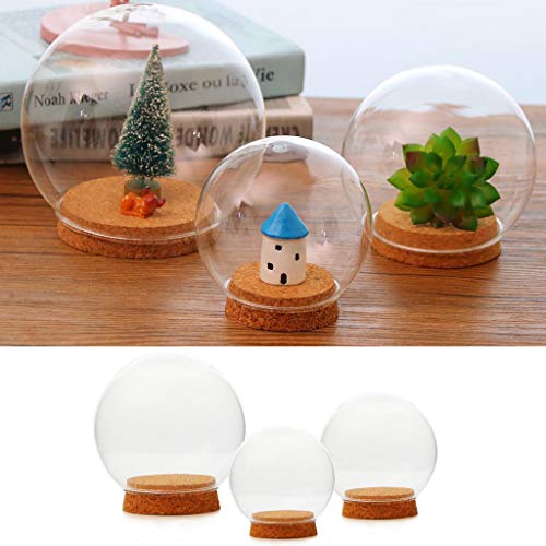 Cubierta con Forma De Bola De Cristal Botella De Terrario Suculenta Pantalla De Terrario Horizontal Campana De Vidrio con Corcho De Madera - 15cm