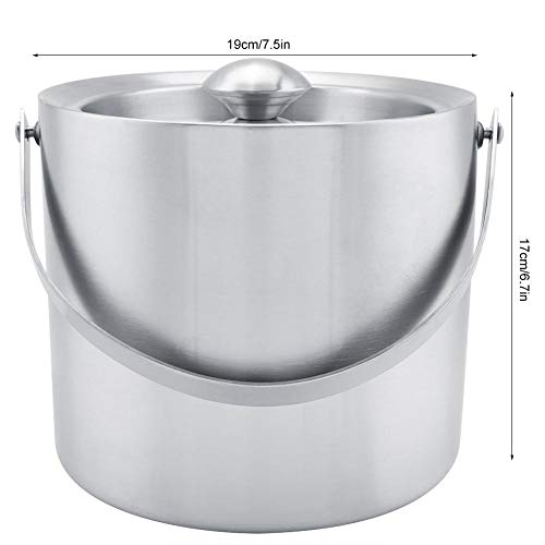 Cubo de hielo 2L / 3L Cubo de hielo de doble capa de acero inoxidable de plata de doble capa con asa de transporte y tapa Capacidad alta para fiesta, restaurante, picnic(3L)