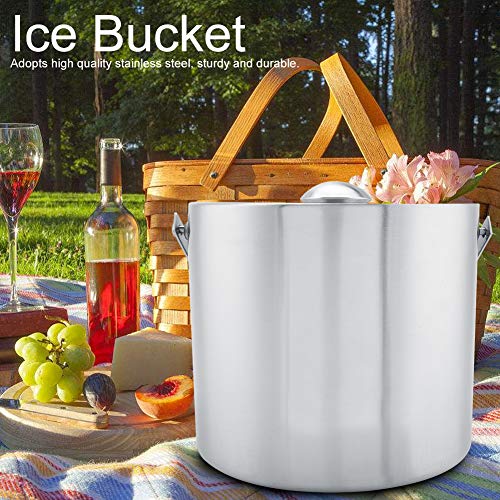 Cubo de hielo 2L / 3L Cubo de hielo de doble capa de acero inoxidable de plata de doble capa con asa de transporte y tapa Capacidad alta para fiesta, restaurante, picnic(3L)