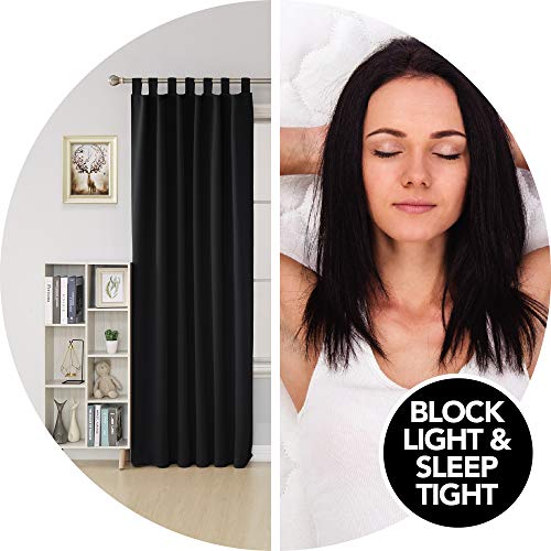 Deconovo Cortinas Opacas con Aislamiento Térmico para Sala de Estar Oficina Hotel Ventanas con Trabillas 2 Paneles 140 x 245 cm Negro
