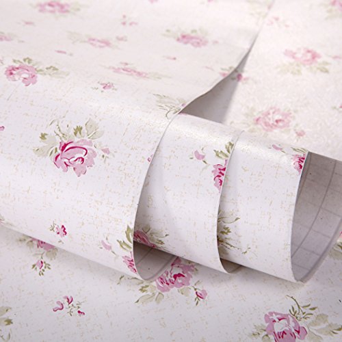Decorativo floral Contacto Papel autoadhesivo cajón estante maletero extraíble Peel y Stick - Papel pintado para estantes cajón muebles decoración de pared 45 x 200 cm
