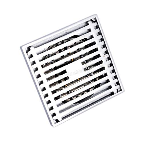 Desagüe De Suelo,4Pulgadas Cuadradas De Vaciado De Ducha Con Plata Accidentada Rayas, Acabado De Acero Inoxidable Cepillado Cuadrado Un Desagüe En El Suelo Para El Cuarto De Baño Con Azulejos Inser