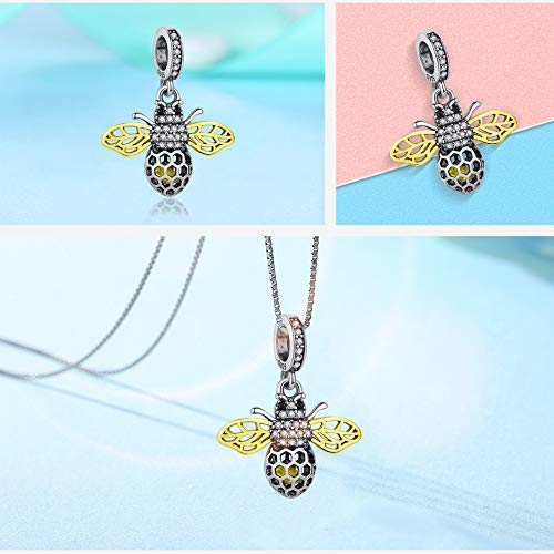 DFHTR Cuentas Colgantes 925 Cuentas De Plata Esterlina Insecto Amarillo Miel De Abeja Charm Fit Pulsera Original Collar Joyería
