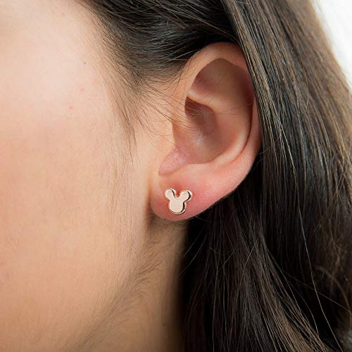 Disney – Pendientes chapados en oro rosa con cierre de mariposa, diseño con cabeza de Mickey Mouse