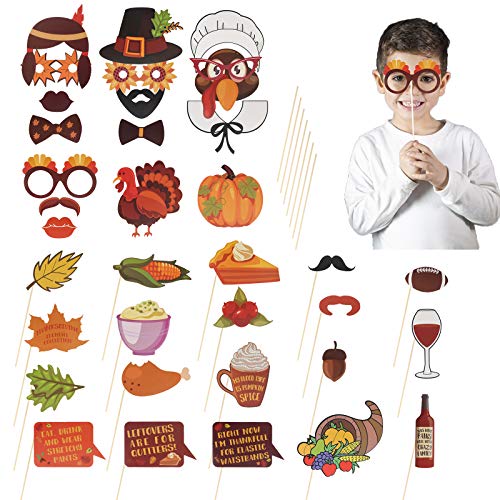 DIY Photo Booth LANMOK 36pcs Foto Prop Incluidos Labios Gafas Corbatas Pasteles Bigotes Accesorios de la Cabina de Foto para Bodas Fiestas de Cumpleaños Ceremonias de Graduación Acción de Gracias