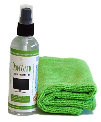 DON GATO - Limpia Pantallas + Paño Microfibras (100ml) para Televisor, Tableta, Ordenador portátil, LCD, LED, Teléfono móvil. Hecho con Productos Naturales y Respetuoso con el Medio Ambiente.