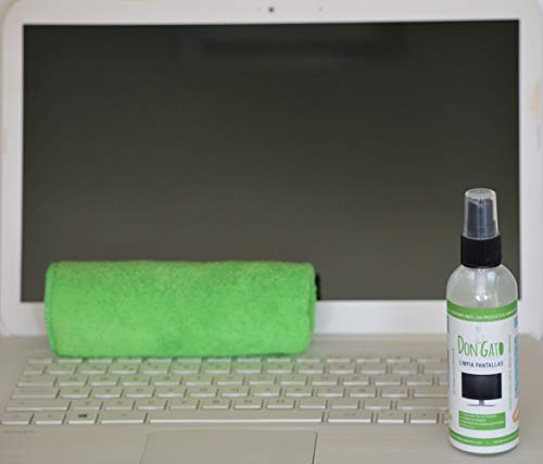 DON GATO - Limpia Pantallas + Paño Microfibras (100ml) para Televisor, Tableta, Ordenador portátil, LCD, LED, Teléfono móvil. Hecho con Productos Naturales y Respetuoso con el Medio Ambiente.