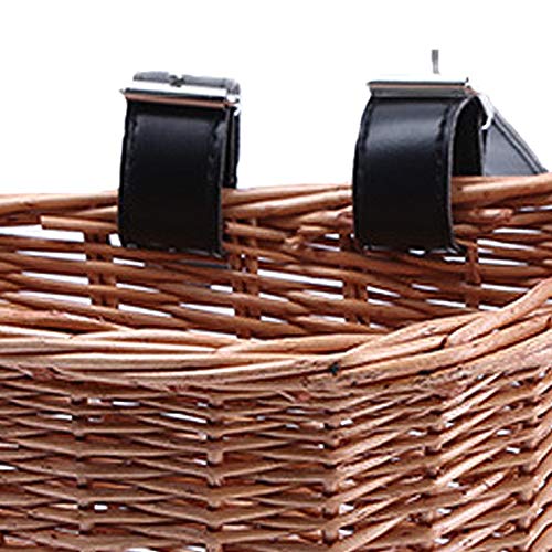 Donpow Cesta de Bicicleta de Mimbre, Cesta Delantera en Forma de D con Correas de Cuero, Cesta de Bicicleta de Mimbre Vintage marrón Hecha a Mano para Picnic, Compras, Almacenamiento (S)