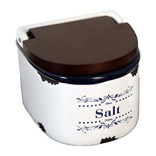 DONREGALOWEB Salero de cerámica Blanca Decorado con el Logo Salt y Tapa de Madera Oscura.