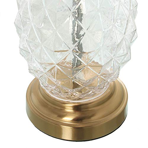 DRW Lampara de sobremesa de Metal y Cristal con Forma de piña en Transparente y Dorado 28x47cm