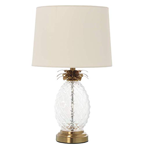 DRW Lampara de sobremesa de Metal y Cristal con Forma de piña en Transparente y Dorado 28x47cm