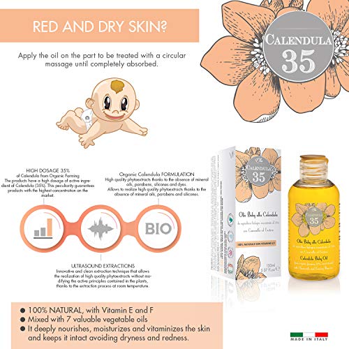 Dulàc - Aceite para el cuerpo a base de caléndula concentrada al 35% - 150 ml - 100% NATURAL - Para niños y adultos - con vitaminas E y F - 100% Made in Italy - Calendula 35