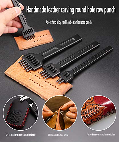 DXIA 3 Piezas Juego de Herramientas de Perforadora de Cuero,Tenedores para Coser Cuero,Artesanía de Cincel de Bricolaje Espaciado de 4 mm 2/4/6 Herramientas de Dientes Regalo para Artesanía De Cuero