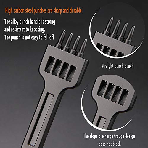 DXIA 3 Piezas Juego de Herramientas de Perforadora de Cuero,Tenedores para Coser Cuero,Artesanía de Cincel de Bricolaje Espaciado de 4 mm 2/4/6 Herramientas de Dientes Regalo para Artesanía De Cuero