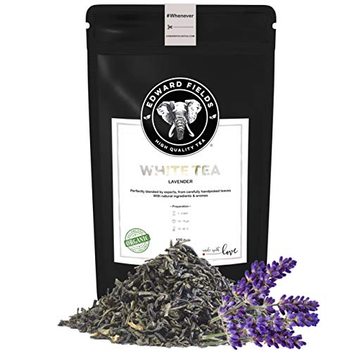 Edward Fields ® - Té Blanco Orgánico a granel con Lavanda, 100 gramos. Ingredientes y aromas naturales. Detox, antioxidante, adelgazante