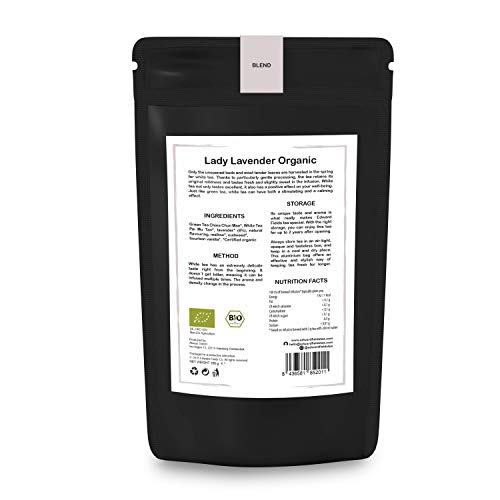 Edward Fields ® - Té Blanco Orgánico a granel con Lavanda, 100 gramos. Ingredientes y aromas naturales. Detox, antioxidante, adelgazante